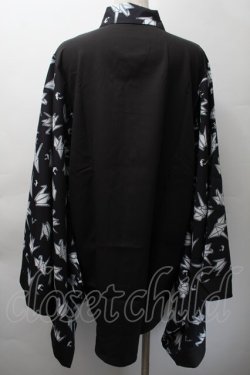 画像2: NieR Clothing / 着物風袖ブロッキングシャツ【折鶴】  黒ｘ白 S-25-11-18-038-PU-BL-HR-ZS