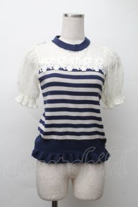 axes femme / レース襟半袖ブラウス  ブルー S-25-11-20-001-AX-BL-HR-ZS