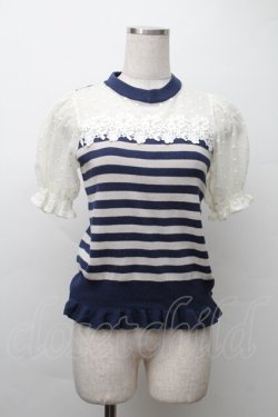 画像1: axes femme / レース襟半袖ブラウス  ブルー S-25-11-20-001-AX-BL-HR-ZS