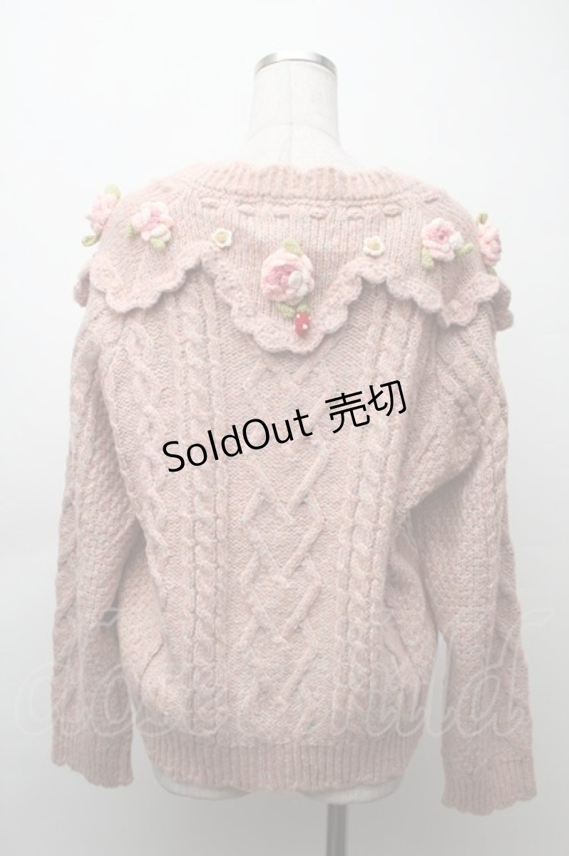 画像2: PINK HOUSE / Berry Roseモチーフ付きヨーク編みニットカーディガン  ピンク S-25-11-20-005-LO-BL-AS-ZS (2)