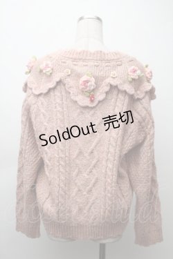 画像2: PINK HOUSE / Berry Roseモチーフ付きヨーク編みニットカーディガン  ピンク S-25-11-20-005-LO-BL-AS-ZS