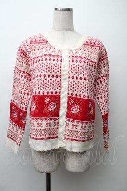 画像1: PINK HOUSE / ロージーローズカーディガン  白ｘ赤 S-25-11-20-007-LO-TO-AS-ZS