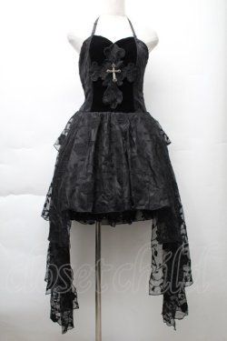 画像1: DARK IN LOVE / ベロア＆チュール切替ワンピース  黒 S-25-11-20-052-PU-OP-AS-ZS