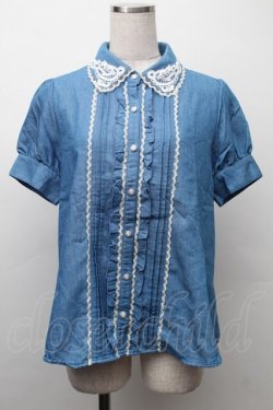 画像1: axes femme / ドットチュール切替トップス  紺ｘアイボリー S-25-11-20-002-AX-TO-HR-ZS