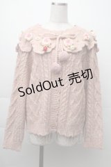 PINK HOUSE / Berry Roseモチーフ付きヨーク編みニットカーディガン  ピンク S-25-11-20-005-LO-BL-AS-ZS