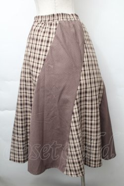 画像2: axes femme / チェック切り替えスカート  ブラウン S-25-11-21-055-AX-SK-AS-ZS