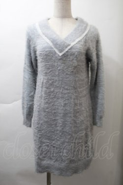 画像1: axes femme POETIQUE / シャギーニットワンピース  サックス S-25-11-21-017-AX-OP-AS-ZS