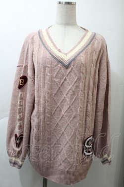 画像1: Secret Honey / ハートロゴ刺繍ケーブルニット  ピンク S-25-11-21-021-CA-TO-AS-ZS