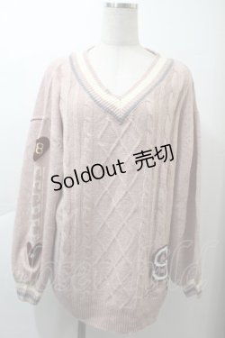 画像1: Secret Honey / ハートロゴ刺繍ケーブルニット  ピンク S-25-11-21-021-CA-TO-AS-ZS