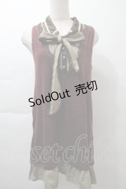 画像1: axes femme / チェック切替ニットプルオーバー  ワイン S-25-11-21-024-AX-TO-HR-ZS