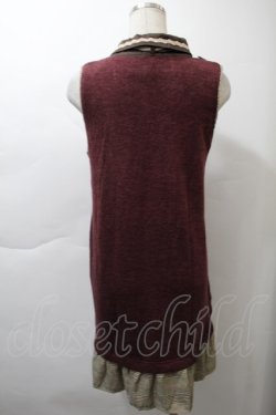 画像2: axes femme / チェック切替ニットプルオーバー  ワイン S-25-11-21-024-AX-TO-HR-ZS