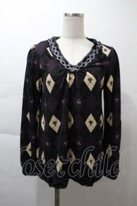 axes femme / アーガイル柄Aラインプルオーバー  パープル S-25-11-21-027-AX-TO-HR-ZS