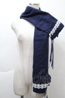 画像1: Moi-meme-Moitie / 燭台レースリボンマフラー  紺 S-25-11-21-004-MO-ZA-AS-ZS
