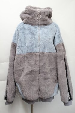 画像1: Amilige / フード刺繍切り替えファーパーカー  グレーｘサックス S-25-11-22-047-PU-TS-AS-ZS