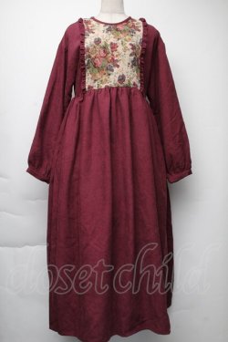 画像1: merry jenny / ジャガードコンビコールワンピース  ボルドー S-25-11-23-1050-LO-OP-HR-ZS