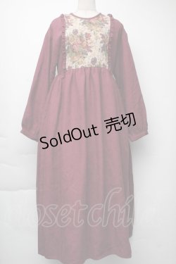 画像1: merry jenny / ジャガードコンビコールワンピース  ボルドー S-25-11-23-1050-LO-OP-HR-ZS