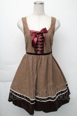 画像1: Amavel / 編み上げリボンジャンパースカート  ブラウン S-25-11-23-1052-CA-OP-HR-ZS