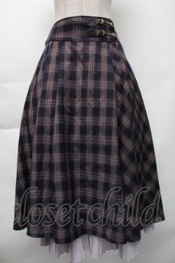 画像1: axes femme / 裾プリーツチェック柄スカート  紺 S-25-11-23-1056-AX-SK-HR-ZS