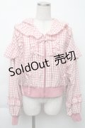 axes femme kawaii / フリルフーディブルゾン  ピンクｘ白 S-25-11-23-1020-AX-JA-HR-ZS
