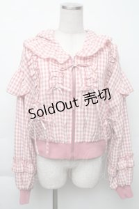 axes femme kawaii / フリルフーディブルゾン  ピンクｘ白 S-25-11-23-1020-AX-JA-HR-ZS