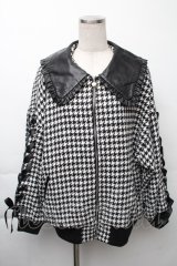 Honey Cinnamon / 千鳥柄レザー襟ジャケット  黒ｘ白 S-25-11-23-1030-LO-JA-HR-ZS