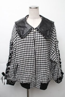 画像1: Honey Cinnamon / 千鳥柄レザー襟ジャケット  黒ｘ白 S-25-11-23-1030-LO-JA-HR-ZS