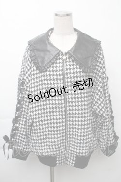 画像1: Honey Cinnamon / 千鳥柄レザー襟ジャケット  黒ｘ白 S-25-11-23-1030-LO-JA-HR-ZS