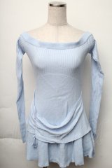 EATME / ギャザーニットワンピース  サックス S-25-11-23-1039-LO-OP-AS-ZS