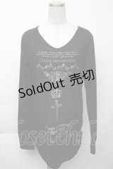 SEX POT ReVeNGe / 裾シャーリングプリントロングカットソー  黒 S-25-11-23-015-SP-TO-HR-ZS