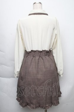 画像2: axes femme / ドッキングチェック柄ワンピース  オフ×ブラウン S-25-11-23-026-AX-OP-HR-ZS