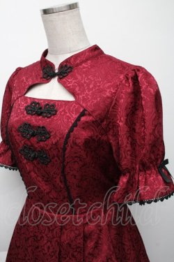 画像3: axes femme kawaii / チャイナ釦ジャガードワンピ M ワイン S-25-11-23-030-AX-OP-HR-ZS