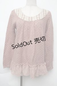 axes femme / 裾シフォン鍵編みニット M ピンク S-25-11-24-010-AX-TO-HR-ZS