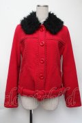 Emily Temple cute / ファー襟ショートコート  赤ｘ黒 S-25-11-24-024-ET-CO-HR-ZS