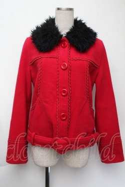 画像1: Emily Temple cute / ファー襟ショートコート  赤ｘ黒 S-25-11-24-024-ET-CO-HR-ZS