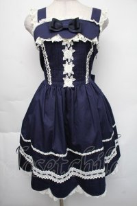 BABY,THE STARS SHINE BRIGHT / リボンスカラップジャンパースカート  紺 S-25-11-24-035-BA-OP-AS-ZS