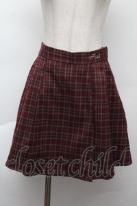 F i.n.t / ロゴ刺繍入りサイドプリーツチェックミニスカート  ワイン S-25-11-26-052-CA-SK-HR-ZS