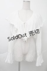 merry jenny / ラッフルショートガーゼブラウス  白 S-25-11-26-008-LO-BL-HR-ZS