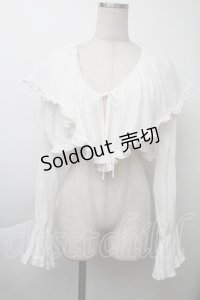 merry jenny / ラッフルショートガーゼブラウス  白 S-25-11-26-008-LO-BL-HR-ZS