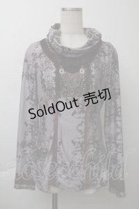 OZZ ANGELO / プリントハイネックトップス  グレーｘワイン S-25-11-26-017-OO-TO-HR-ZS