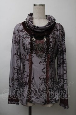 画像1: OZZ ANGELO / プリントハイネックトップス  グレーｘワイン S-25-11-26-017-OO-TO-HR-ZS