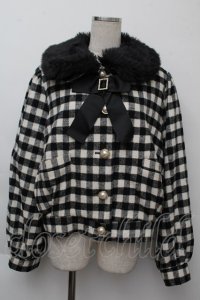 Ank Rouge / チェックドーリーショートコート  黒ｘ白 S-25-11-26-036-CA-CO-HR-ZS