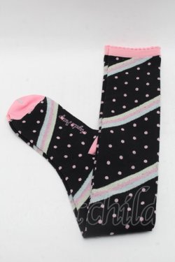 画像1: Angelic Pretty / マシュマロボーダーオーバーニー  黒 S-25-11-28-001-AP-ZA-AS-ZS