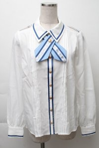 Amavel / Message Stripeクロスタイブラウス  白 S-25-11-28-041-CA-BL-AS-ZS