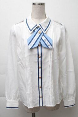 画像1: Amavel / Message Stripeクロスタイブラウス  白 S-25-11-28-041-CA-BL-AS-ZS