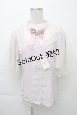 画像1: axes femme Kawaii / ビジューリボンブローチ付ブラウス  ピンク S-25-11-28-043-AX-BL-AS-ZS