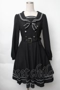 metamorphose / 長袖セーラーリボンワンピース(無地)  黒ｘ白 S-25-11-28-061-ME-OP-AS-ZS