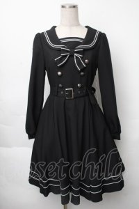 metamorphose / 長袖セーラーリボンワンピース(無地)  黒ｘ白 S-25-11-28-061-ME-OP-AS-ZS