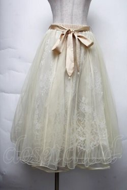 画像1: axes femme POETIQUE / リボン付レース×チュールスカート  イエロー S-25-11-28-1061-AX-SK-AS-ZS