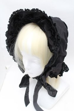 画像1: BABY,THE STARS SHINE BRIGHT / トーションレースのフルボンネット  黒 S-25-11-28-031-BA-AC-AS-ZS