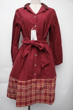 画像1: axes femme / チェックバイカラーシャツワンピース  ワイン S-25-11-30-035-AX-OP-HR-ZS